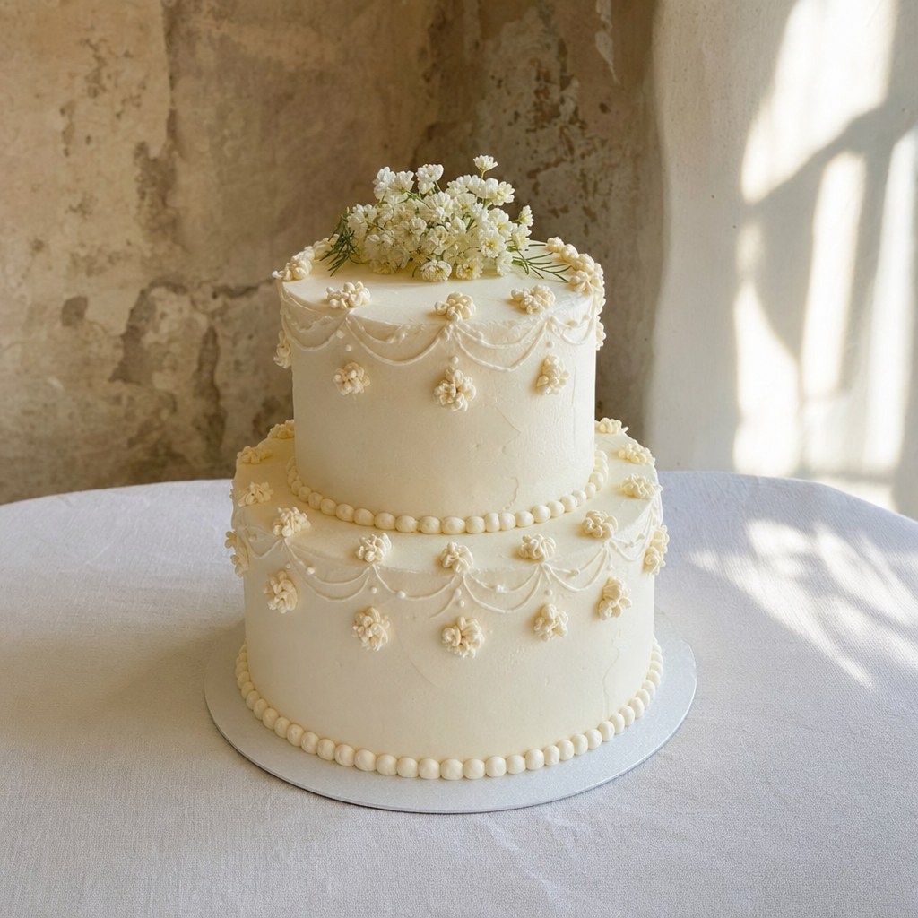 Two-tier buttercream wedding cake