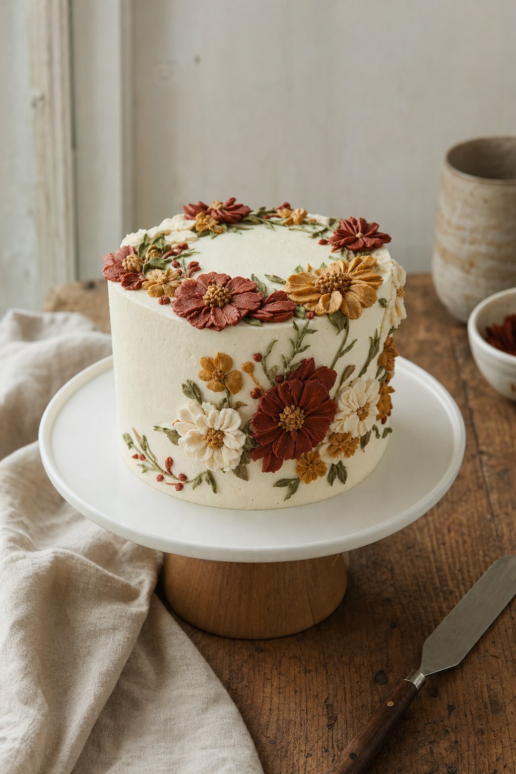 Birthday round with piped buttercream flowers