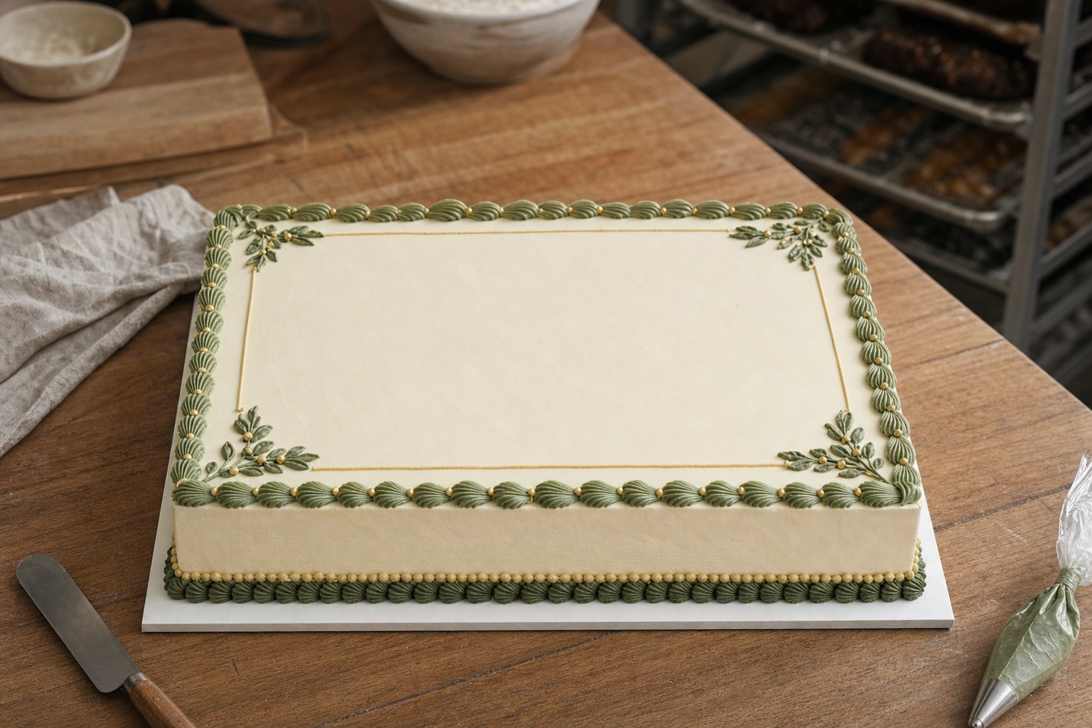 Graduation half sheet cake with buttercream border